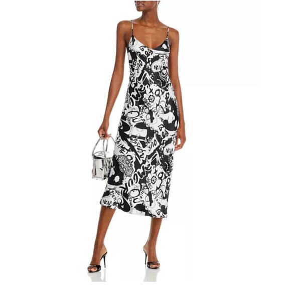L'AGENCE Dresses & Skirts - L'AGENCE Seridie Silk Midi Slip Dress - Black/White Graffiti size 10 (new)